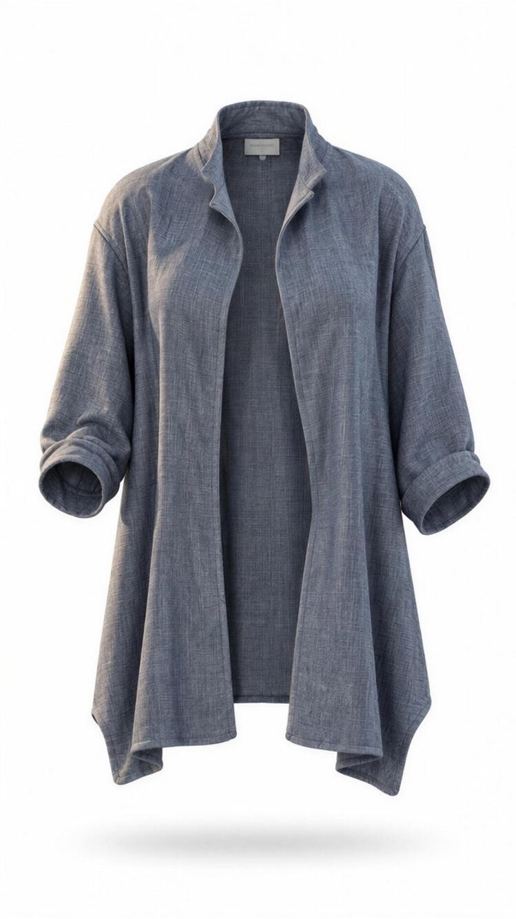 NWT Canvas Duster Jacket Women L Blue Open Front 3/4 Sleeve Boho